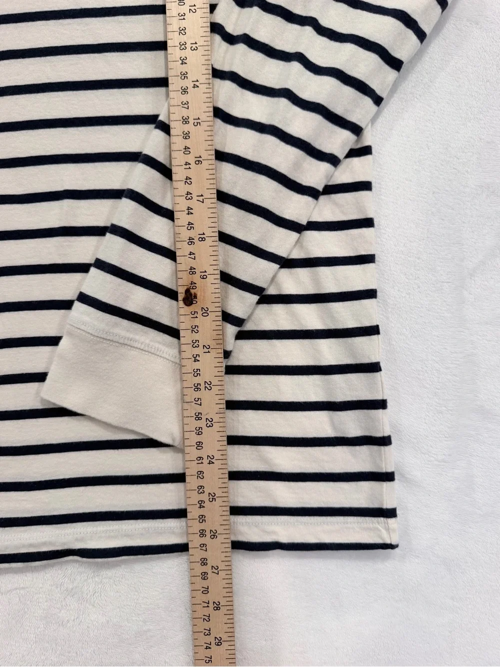J.Crew Washed Long Sleeve Striped Tee Size Large 100% Cotton Cream Navy